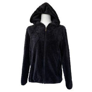 Jason Maxwell Jacket Womens Size Medium M Black Hooded Full Zip Velour Fleece
